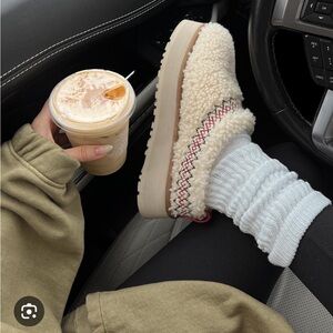 Tazz UGG Braid Fur Clog Platform Slippers